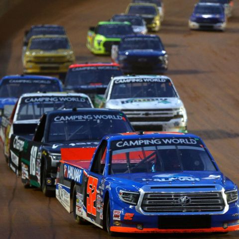 The rebranded NASCAR Craftsman Trucks Series will compete in its only dirt race of the season at Bristol Motor Speedway during the WEATHER GUARD Truck Race on Dirt on Saturday night, April 8. Defending winner Ben Rhodes and dirt-specialist Stewart Friesen (52) pictured here leading the pack into a turn last year, are two of the pre-race favorites.