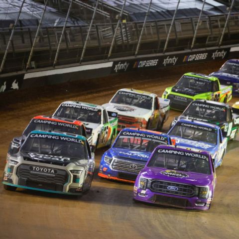 Ben Rhodes (99) has a victory and second place finish on his resume from the two NASCAR Craftsman Truck Series races at Bristol and he says that dirt changes from day to day so it can be a real challenge to prepare for the WEATHER GUARD Truck Race on Dirt at dirt-transformed BMS.