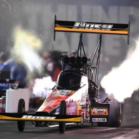 Leah Pruett led Top Fuel qualifying Friday at the NHRA Thunder Valley Nationals at Bristol Dragway.