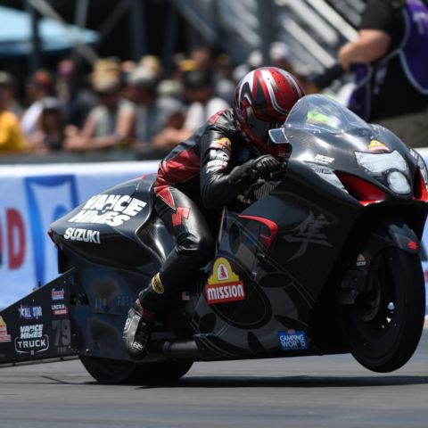 Red-hot Gaige Herrera continued his dominance this season in Pro Stock Motorcycle by taking the No. 1 qualifying position for the NHRA Thunder Valley Nationals and winning the Mission #2Fast2Tasty NHRA Challenge bonus event on Saturday at Bristol Dragway.