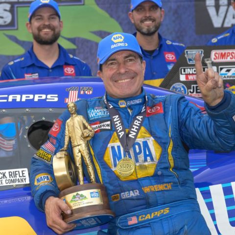 Ron Capps visited Bristol Dragway's Winner's Circle for the seventh time, a record for most Thunder Valley Nationals Funny Car victories.
