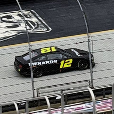 Ryan Blaney (12) takes his Team Penske machine around the concrete high-banks at Bristol Motor Speedway Tuesday during a Goodyear Tire test session.