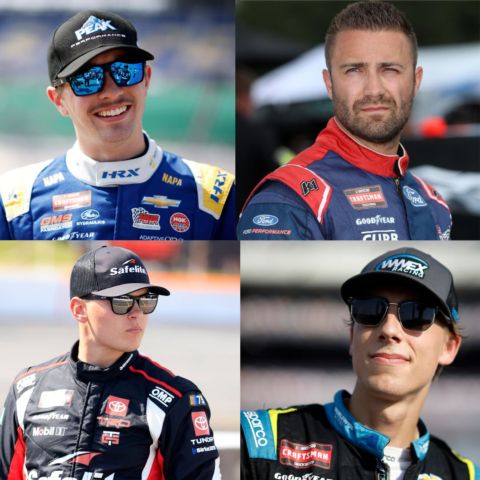 Several drivers can claim momentum heading into the UNOH 200 presented by Ohio Logistics NASCAR Craftsman Truck Series Playoff race, including from top left to right clockwise, the most recent winner Christian Eckes, the defending UNOH 200 winner Ty Majeski, three-time season winner Carson Hocevar and Truck Series regular season champ Corey Heim.