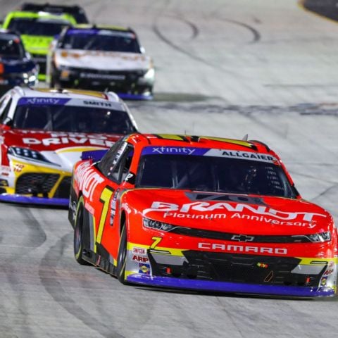 Justin Allgaier led a race-best 110 laps in his No. 7 JR Motorsports Chevy to win the Food City 300 NASCAR Xfinity Series race at Bristol Motor Speedway.