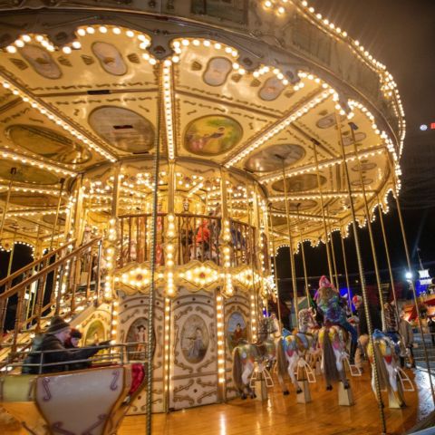There are six amusement rides for kids to enjoy in the Christmas Village presented by Food City, including the brilliant Grand Carousel. The 27th Pinnacle Speedway In Lights powered by TVA opens Nov. 17, 2023.