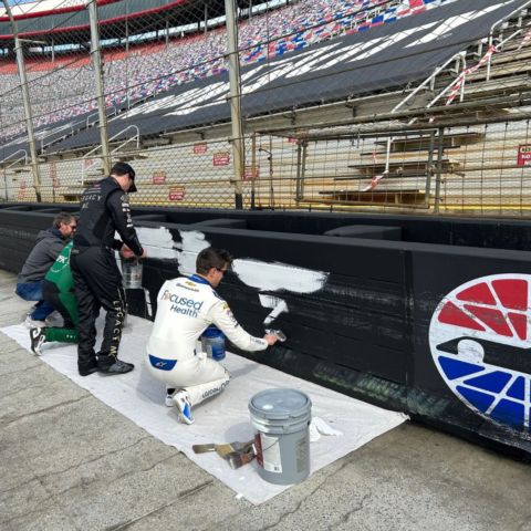 NASCAR Cup stars Zane Smith, Erik Jones and Brad Keselowski helped BMS officials apply the first brushes of paint to the track walls for the upcoming Food City 500.