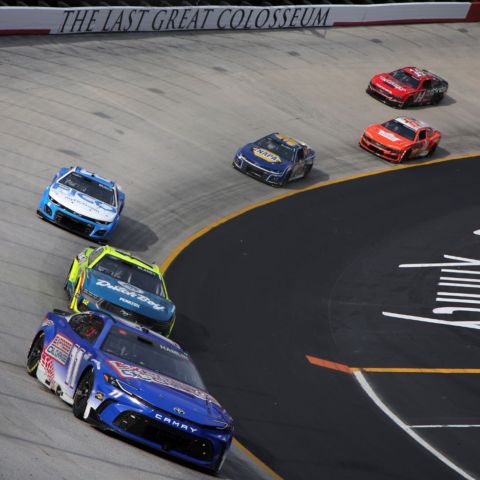 Denny Hamlin (11) led a race-best 163 laps and played the tire-management game the best in winning the Food City 500 Sunday at Bristol Motor Speedway.