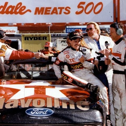 Despite having to pit on the Bristol's backstretch, Davey Allison claimed a tough win in the 1990 spring race.