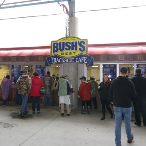 There are two Bush's Beans Trackside Cafe locations available in the Bristol Motor Speedway main fan concourse.
