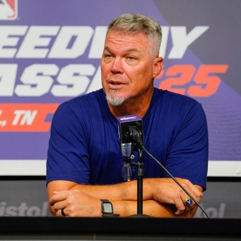 Chipper Jones a legend and hall of famer for the Atlanta Braves will throw the ceremonial first pitch for the MLB Speedway Classic, which will be caught by Reds legend Johnny Bench.