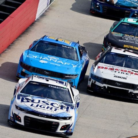 Ross Chastain (1) will be among the drivers looking to advance to the Round of 12 Playoffs in the Cup Series Saturday night under the lights at Bristol Motor Speedway.