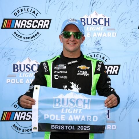 Kaulig Racing's AJ Allmendinger earned the pole for the Bass Pro Shops Night Race Friday at Bristol Motor Speedway