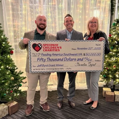 Feeding America Southwest Virginia won the prestigious $50,000 Jeff Byrd Grant. From left to right the representatives accepting the grant were Murphy Lanie, Jacob Akin and Lisa Claytor.