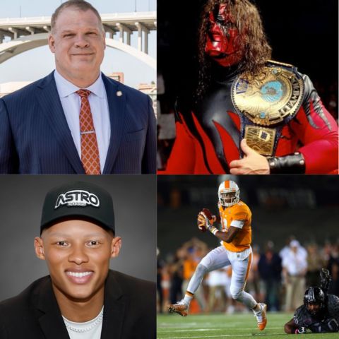 From Top left, clockwise, Knox County Mayor Glenn Jacobs (aka KANE in WWE Wrestling) will serve as today's Grand Marshall and Tennessee Vol standout Joshua Dobbs is the race's Honorary Starter.