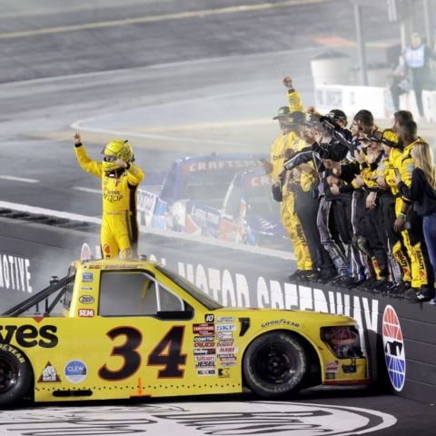 Layne Riggs has won two Truck races at Bristol and will try for number three this weekend.