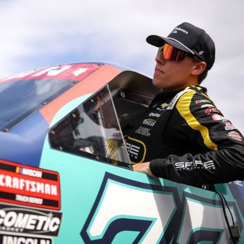 Six NASCAR Cup Series stars are entered in Friday night's Tennessee Army National Guard 250 including showman Carson Hocevar (pictured) who drives the No. 77 for Spire Motorsports, Ross Chastain, Ricky Stenhouse Jr., Christopher Bell, Daniel Suarez and Kyle Busch, a five-time Truck winner at Bristol