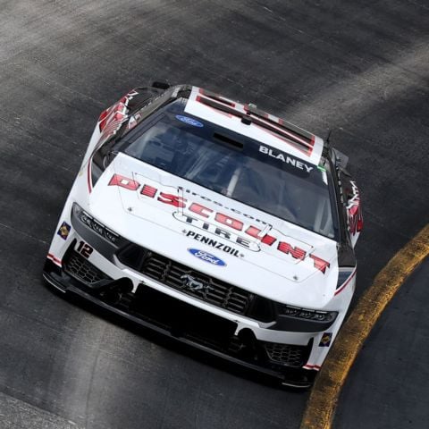 Ryan Blaney drove his No. 12 Team Penske Ford Mustang to a fast speed of 127.064 mph during Bush's Beans Qualifying Saturday at Bristol Motor Speedway.