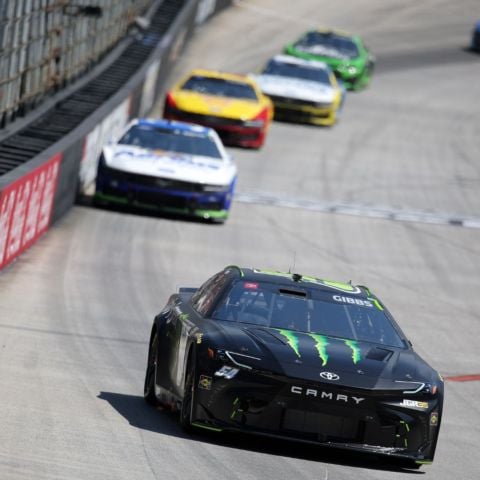 Ty Gibbs (54) leads a pack of Cup Series cars Sunday at Bristol Motor Speedway en route to winning his first Cup Series race, the Food City 500.