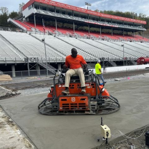 A variety of equipment was used in the process, including this concrete smoothing device.