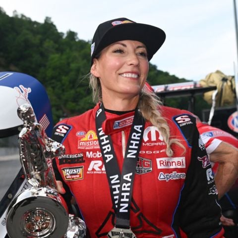 Leah Pruett won the delayed New England Nationals Top Fuel final over Shawn Langdon and also moved into the qualifying lead for the Super Grip NHRA Thunder Valley Nationals Friday at Bristol Dragway.