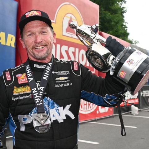 Jack Beckman defeated teammate Jordan Vandergriff Friday to win the delayed NHRA New England Nationals at historic Bristol Dragway in Tennessee.