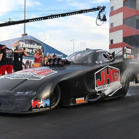 Virginia cattle rancher Matt Hagan took the qualifying lead in Funny Car Friday at Bristol Dragway during the Super Grip NHRA Thunder Valley Nationals.