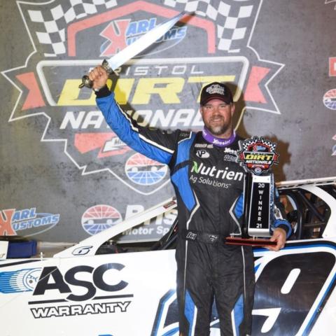 Jonathan Davenport won the $50,000 Super Late Model feature Saturday at the Karl Kustoms Bristol Dirt Nationals.