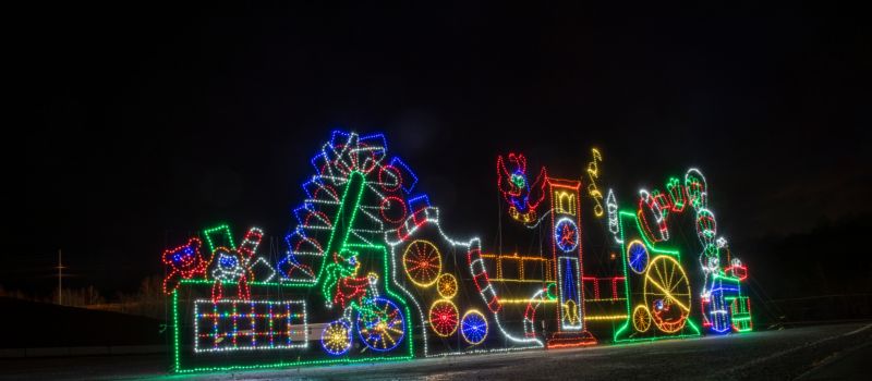 Among the 250 festive displays at the Pinnacle Speedway In Lights are some all-time favorites including the Factory at Toy Land.
