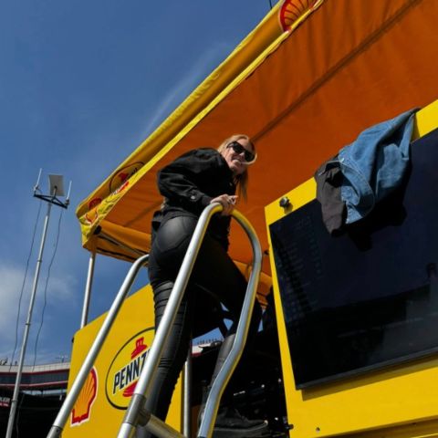 NHRA Top Fuel driver Zetterstrom was invited by Team Penske to sit in Logano's pit box during Stage 1 of the Food City 500 Sunday.