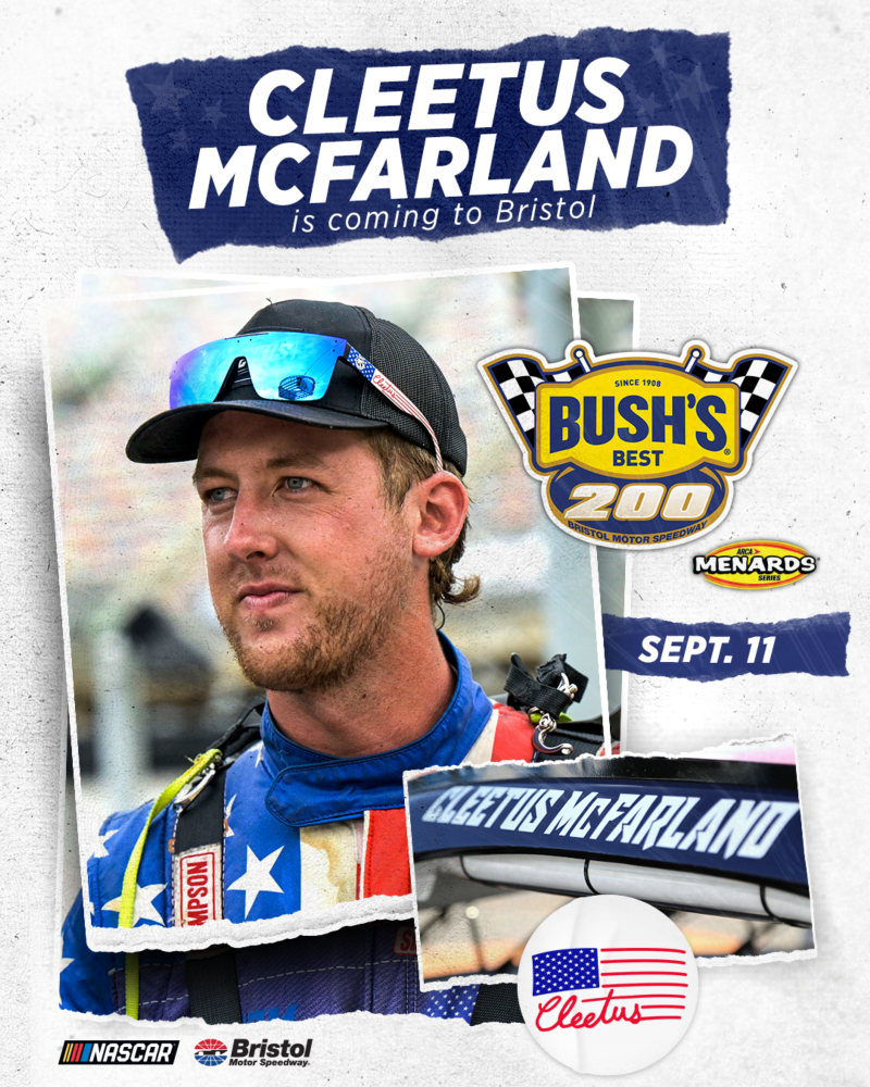Cleetus McFarland in the Bush's Beans 200 Header Image